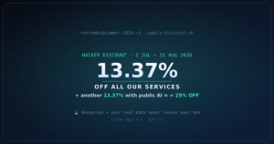 Nethemba Summer 2026: 13.37% off all services, stack a second 13.37% for AI-augmented testing, about 25% off in total